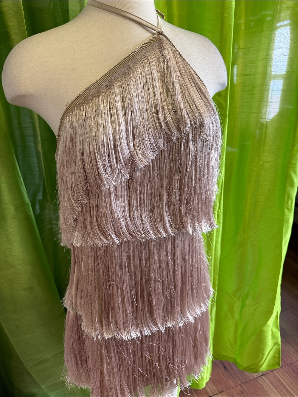 Tiered Fringe Halter Dress in Dusty Rose
